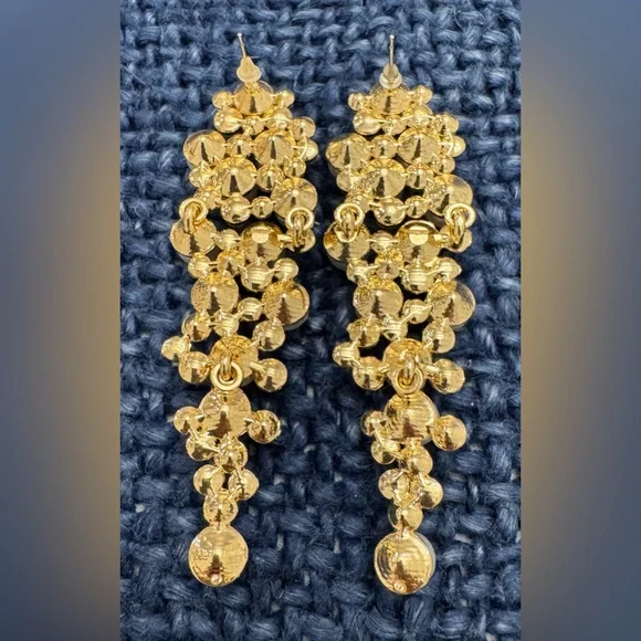 Christian Siriano Faux Pearl Crystal Glass Dangle Drop Earrings. 3 1/2” Drop - Picture 4 of 6